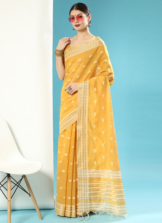 Contemporary Cotton Lucknowi Mustard Chikankari Work Saree