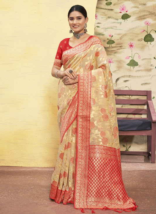 Trendy Saree Cotton Cream Embroidered Saree