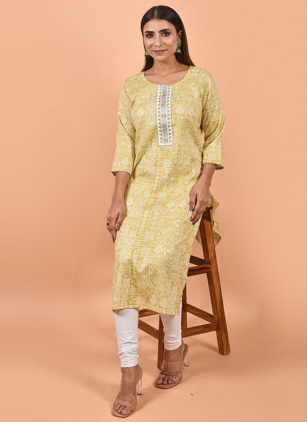 Party Wear Kurti Cotton Cream Print Kurtis