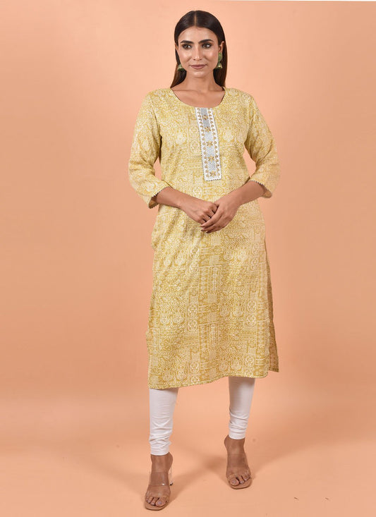 Party Wear Kurti Cotton Cream Print Kurtis