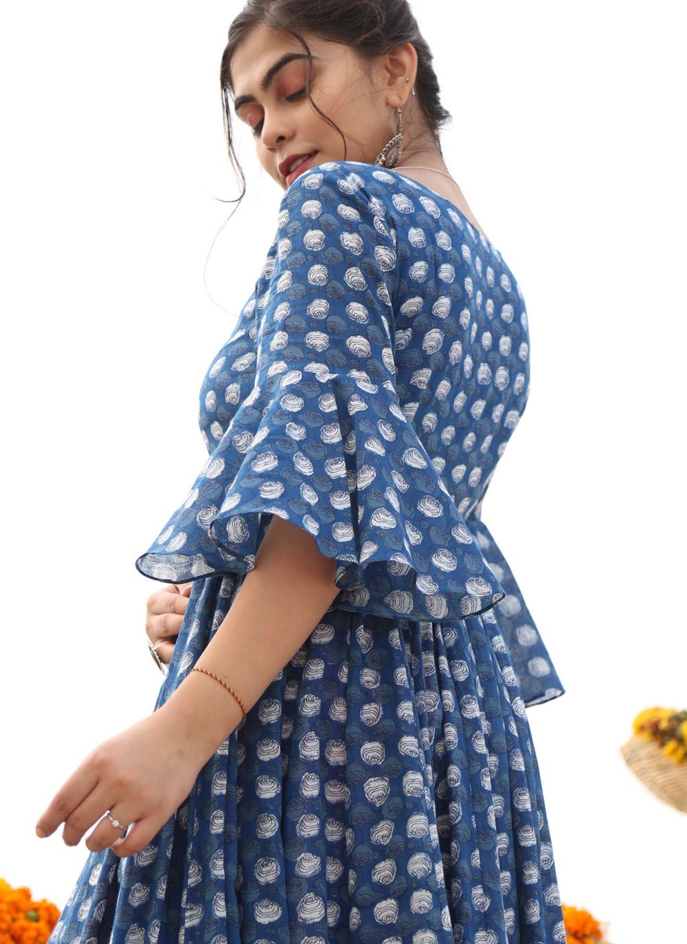 Designer Gown Cotton Blue Digital Print Gown