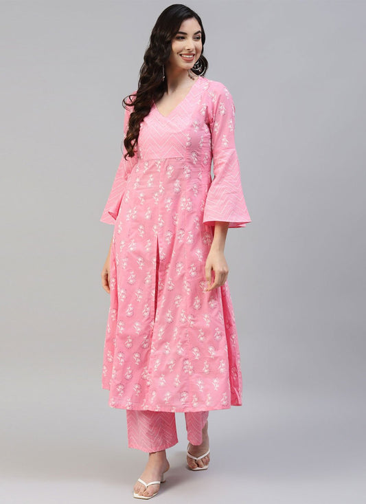 Designer Kurti Cotton Pink Print Kurtis