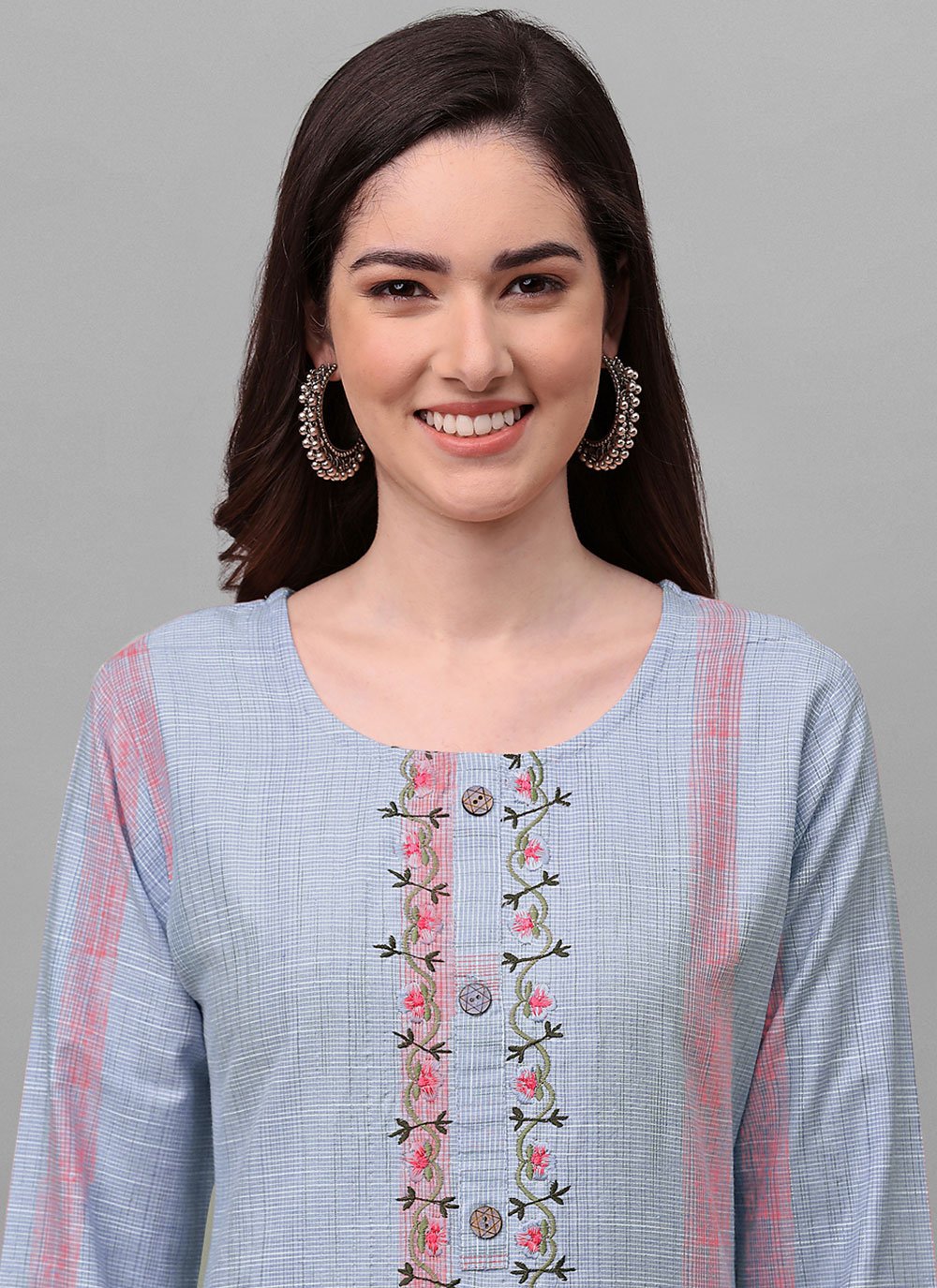 Designer Kurti Cotton Aqua Blue Weaving Kurtis