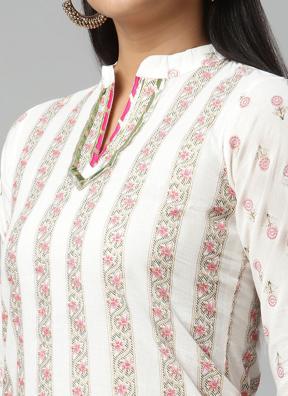 Designer Kurti Cotton Off White Print Kurtis