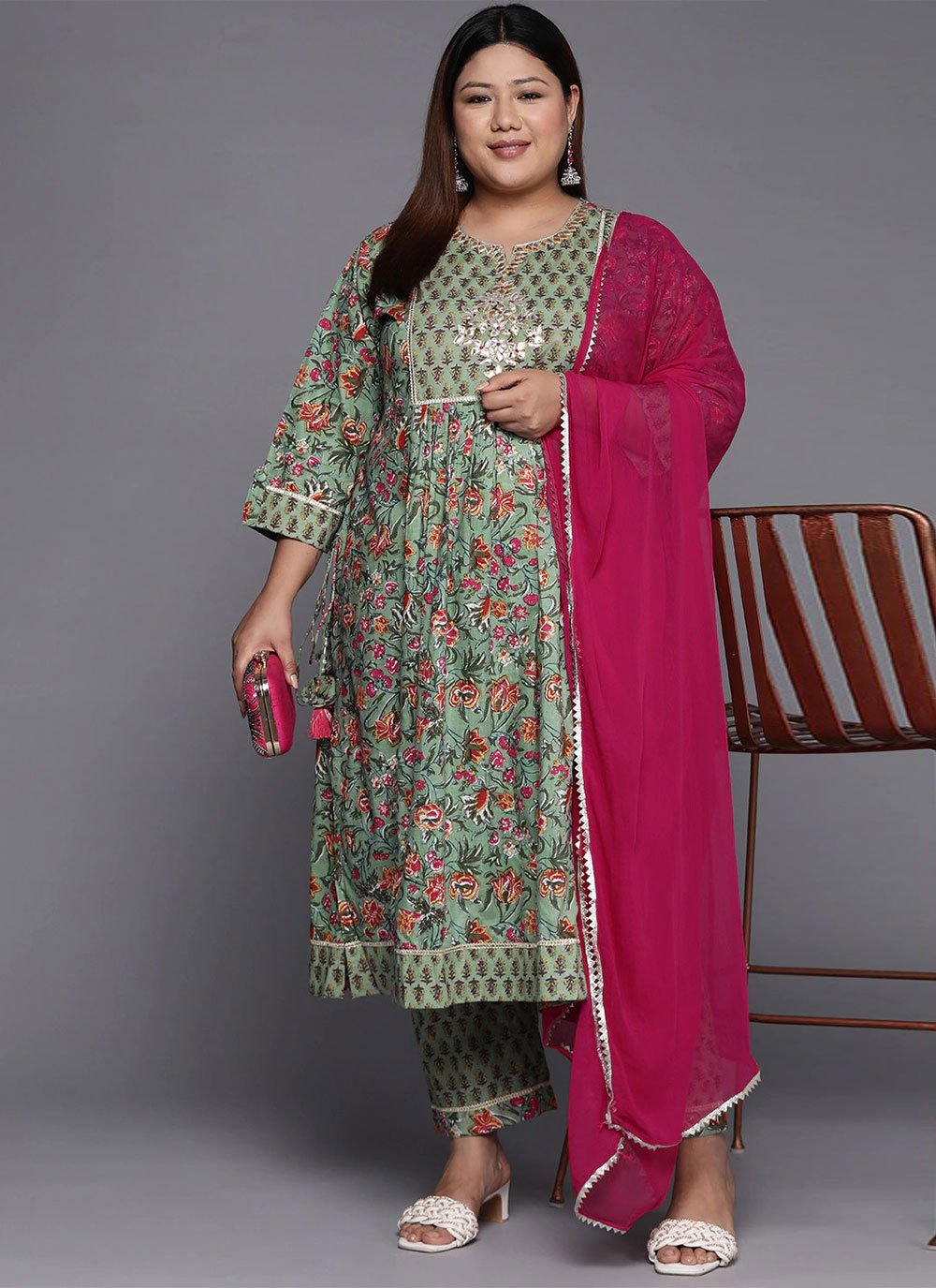 Designer Kurti Cotton Green Embroidered Kurtis