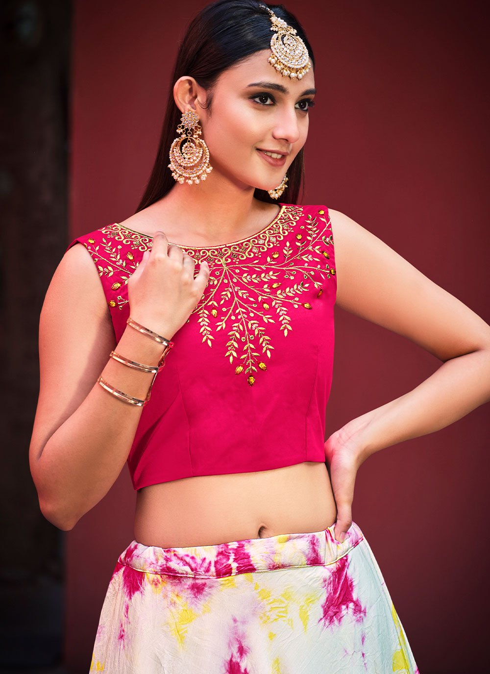 Lehenga Choli Cotton Pink Embroidered Lehenga Choli