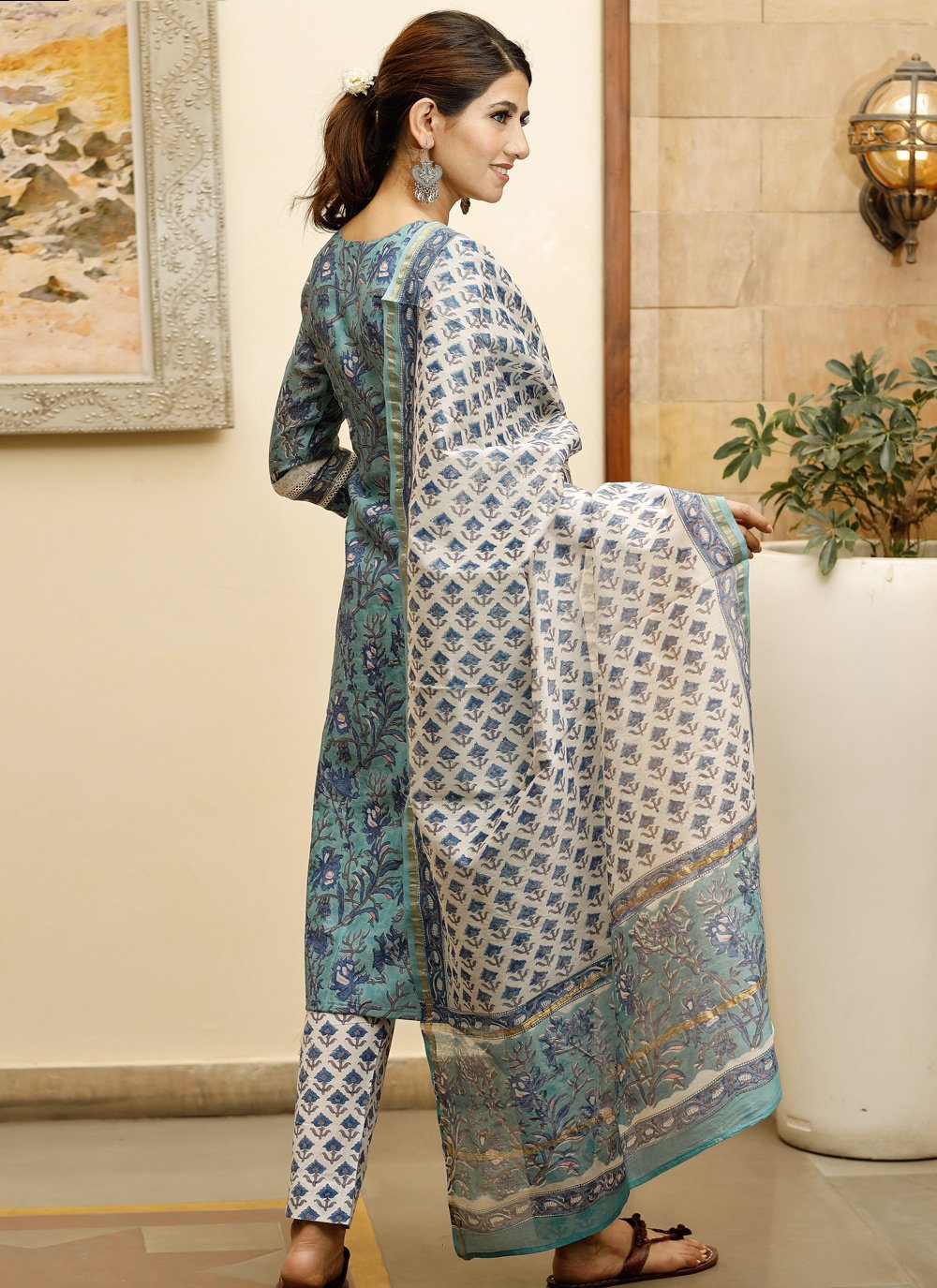 Pant Style Suit Cotton Aqua Blue Digital Print Salwar Kameez