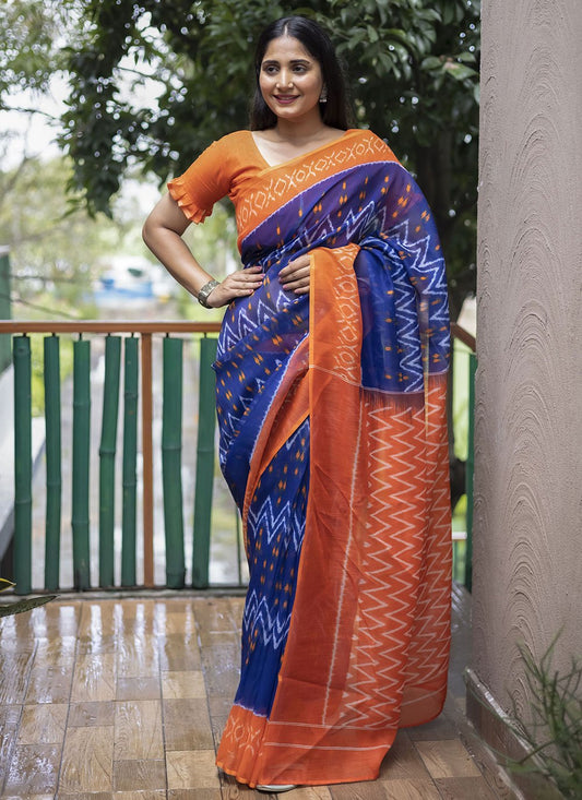 Classic Cotton Blue Digital Print Saree