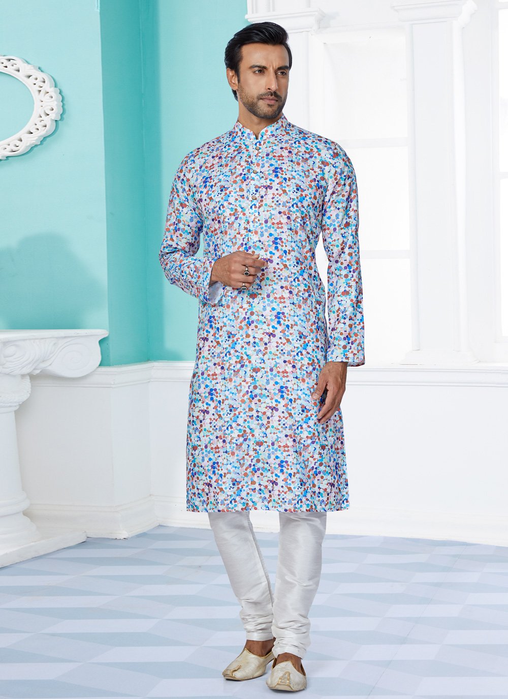 Kurta Pyjama Cotton Multi Colour Digital Print Mens