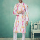 Kurta Pyjama Cotton White Digital Print Mens