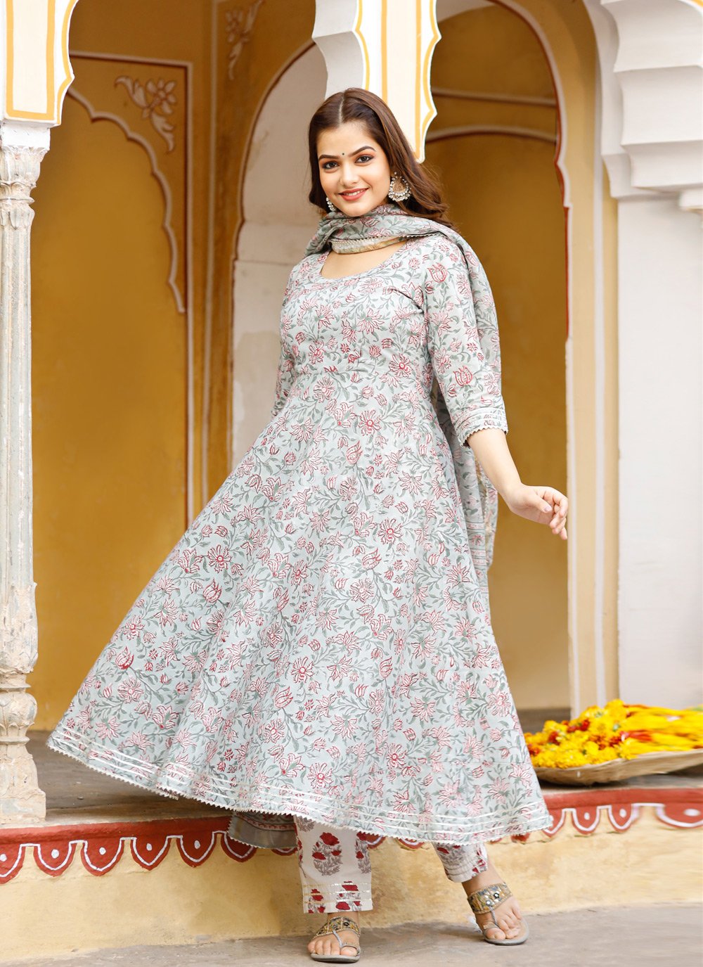 Pant Style Suit Cotton Grey Digital Print Salwar Kameez