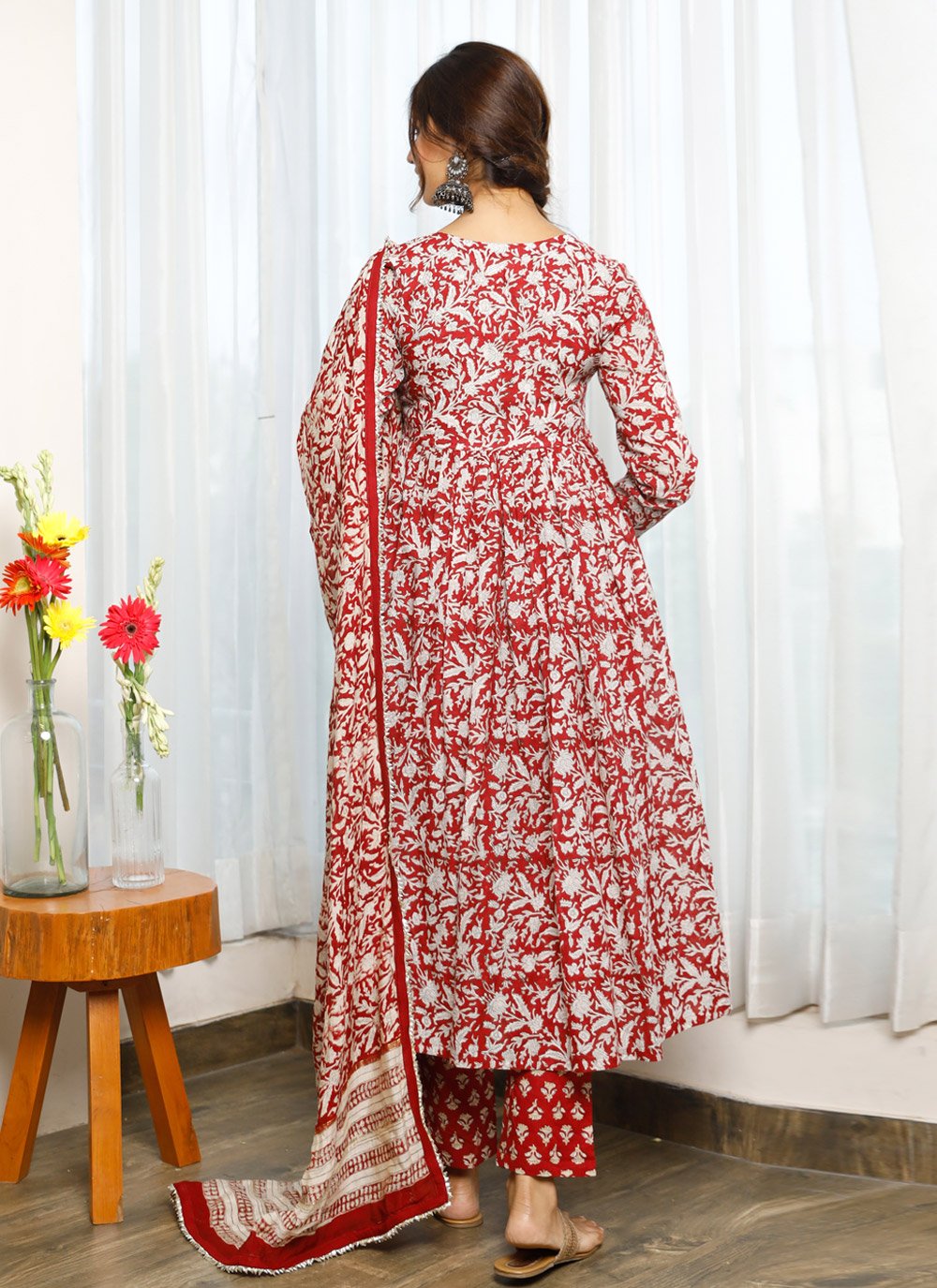 Pant Style Suit Cotton Red Digital Print Salwar Kameez