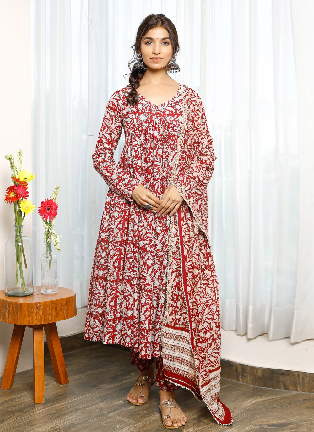 Pant Style Suit Cotton Red Digital Print Salwar Kameez