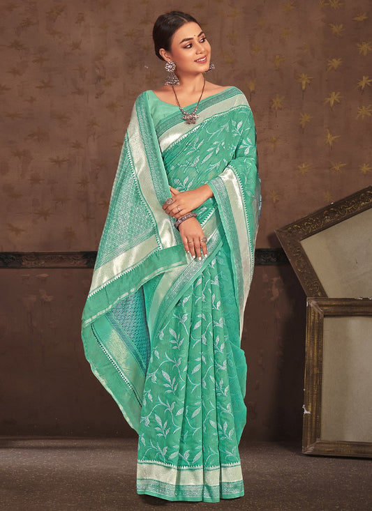 Classic Cotton Green Embroidered Saree