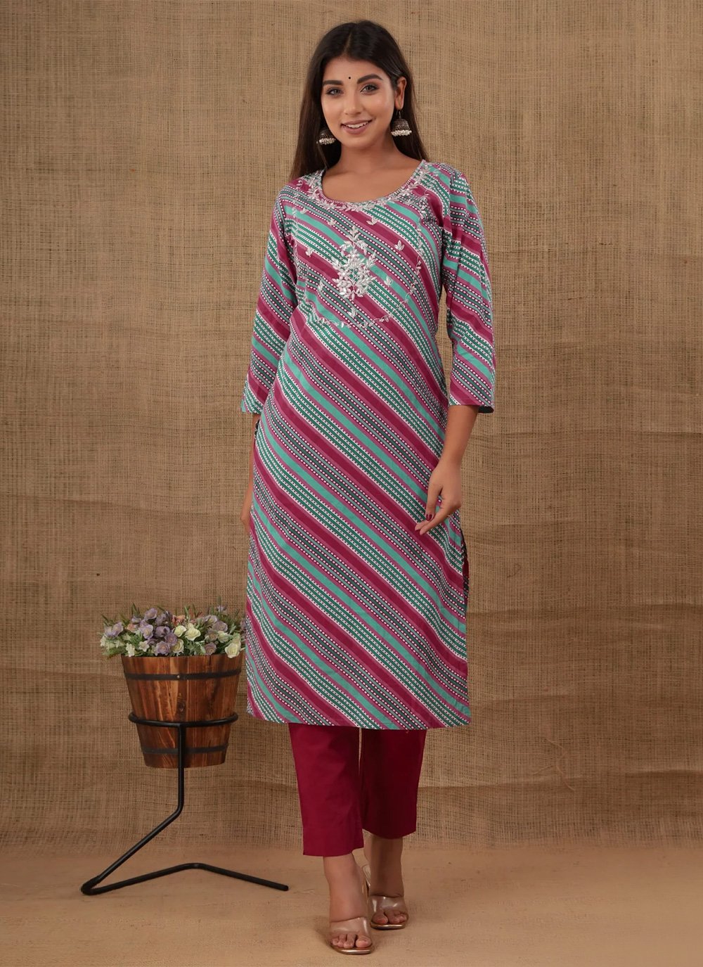 Designer Kurti Cotton Red Embroidered Kurtis