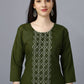 Designer Kurti Cotton Green Embroidered Kurtis