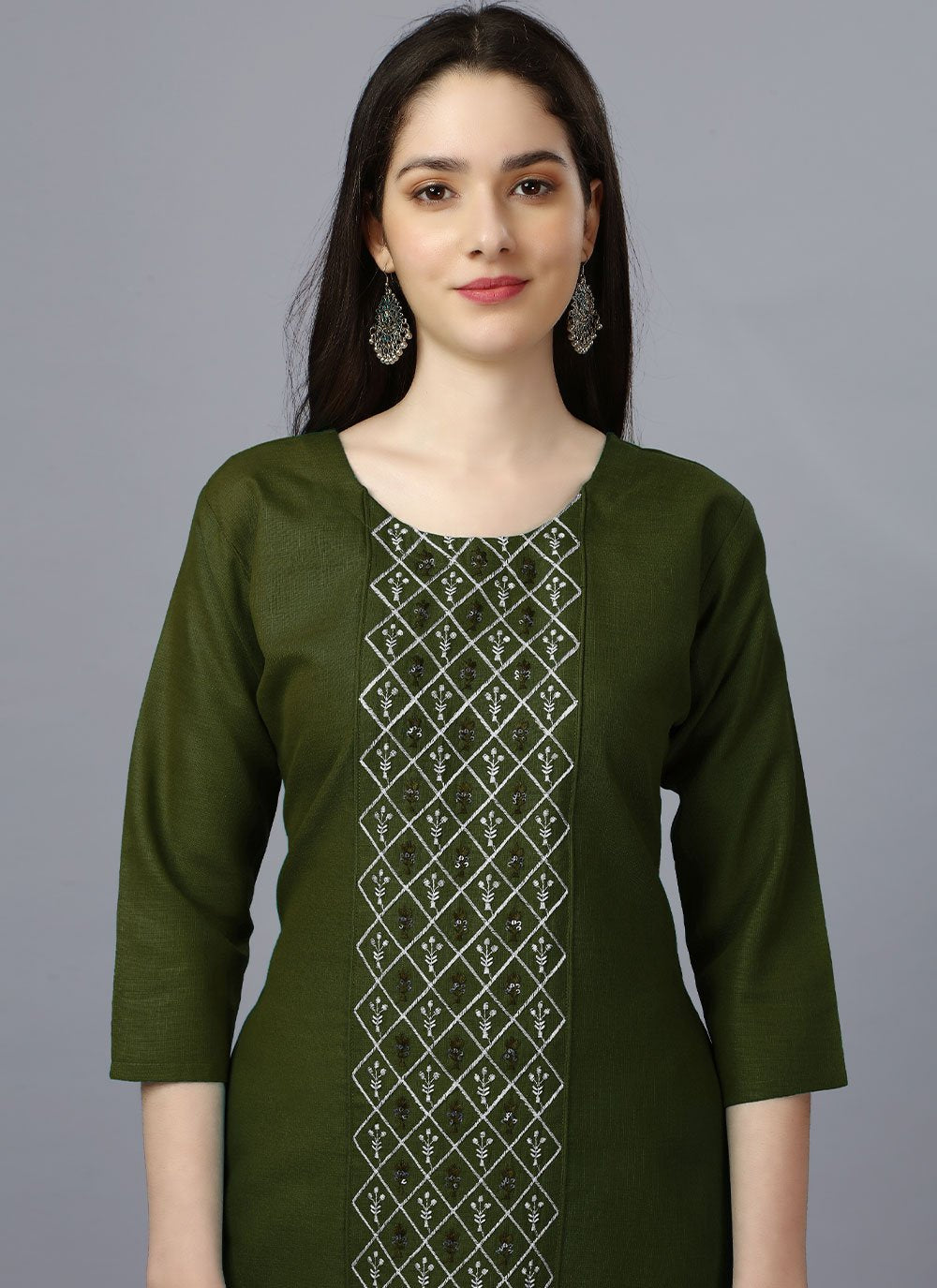 Designer Kurti Cotton Green Embroidered Kurtis