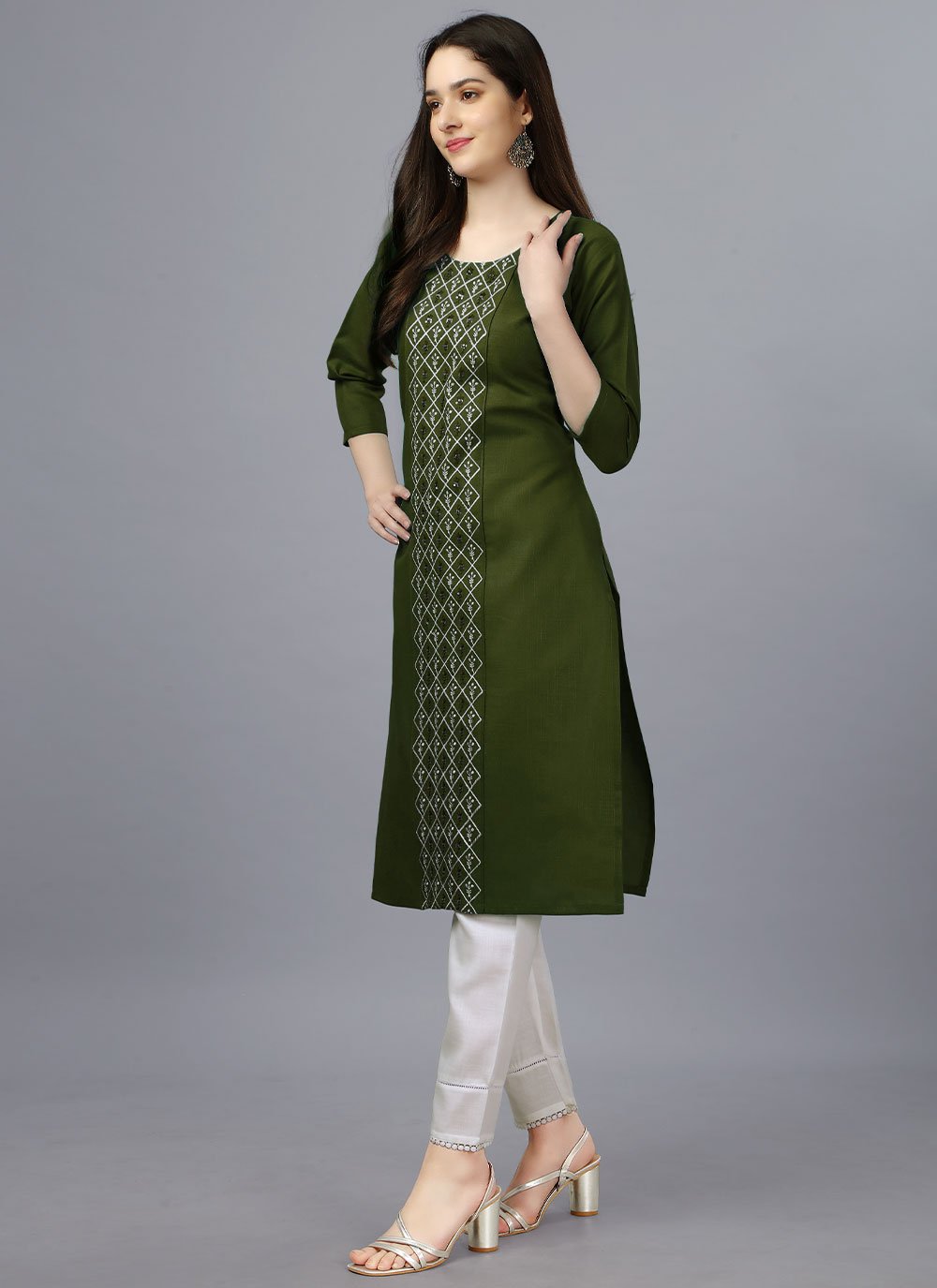 Designer Kurti Cotton Green Embroidered Kurtis