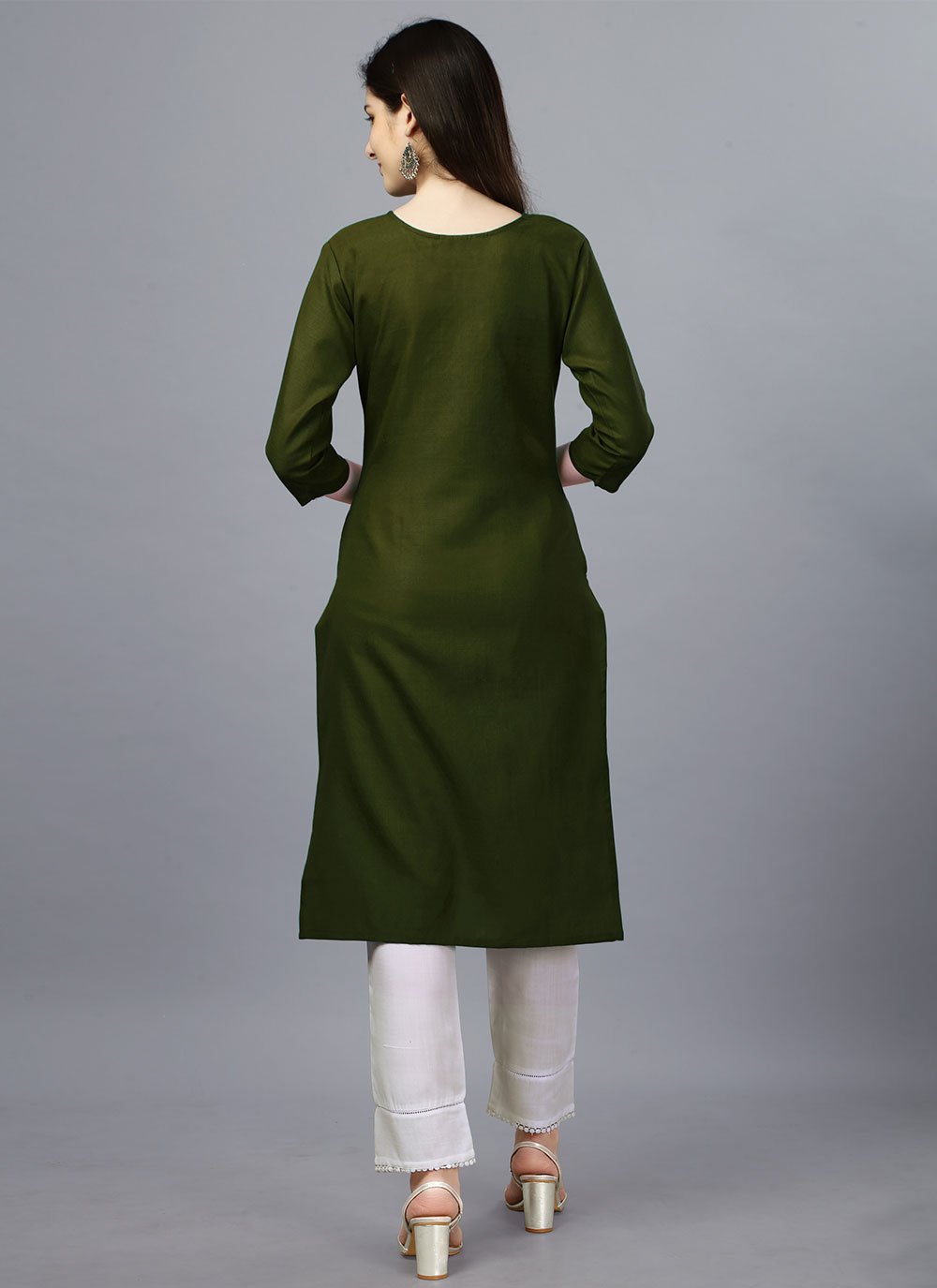 Designer Kurti Cotton Green Embroidered Kurtis