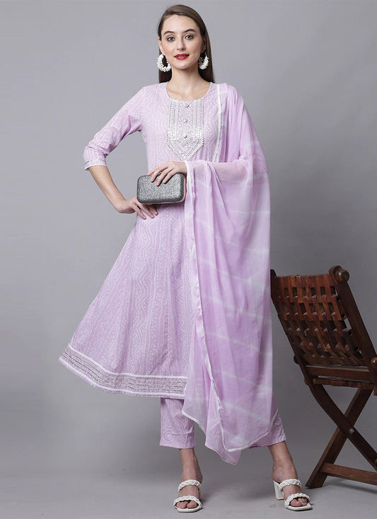 Pant Style Suit Cotton Lavender Embroidered Salwar Kameez