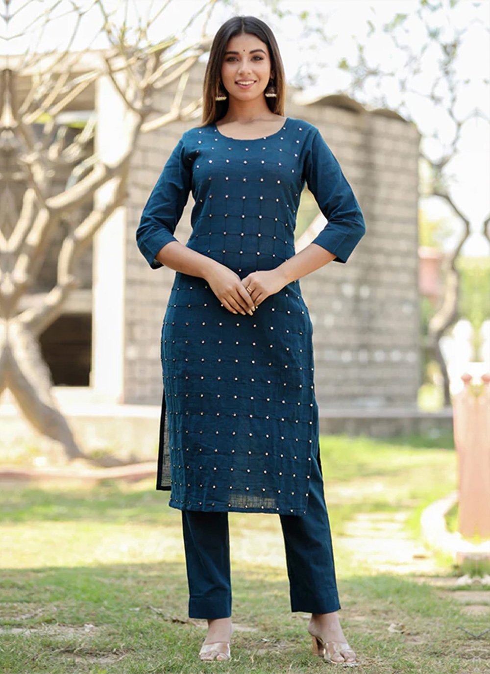 Party Wear Kurti Cotton Morpeach Embroidered Kurtis