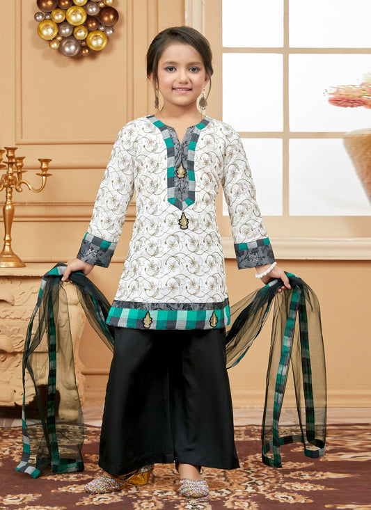 Palazzo Salwar Suit Cotton Off White Embroidered Kids