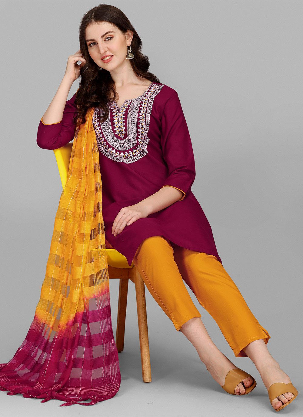 Pant Style Suit Cotton Maroon Embroidered Salwar Kameez