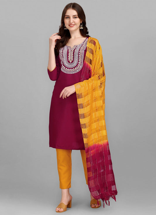 Pant Style Suit Cotton Maroon Embroidered Salwar Kameez