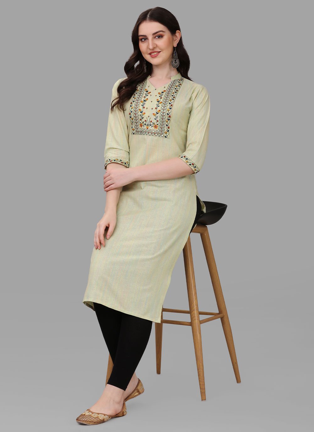 Party Wear Kurti Cotton Green Embroidered Kurtis