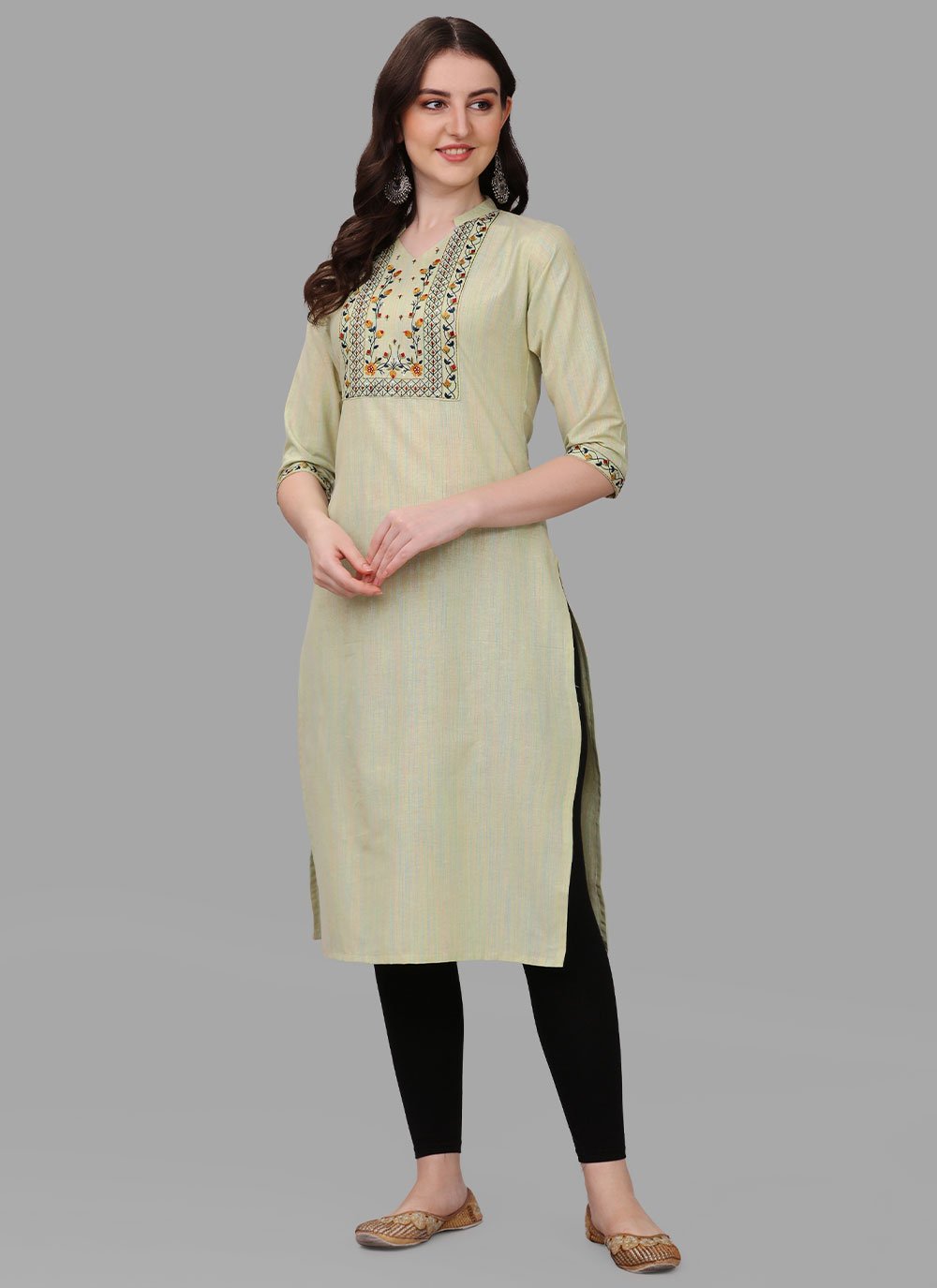 Party Wear Kurti Cotton Green Embroidered Kurtis