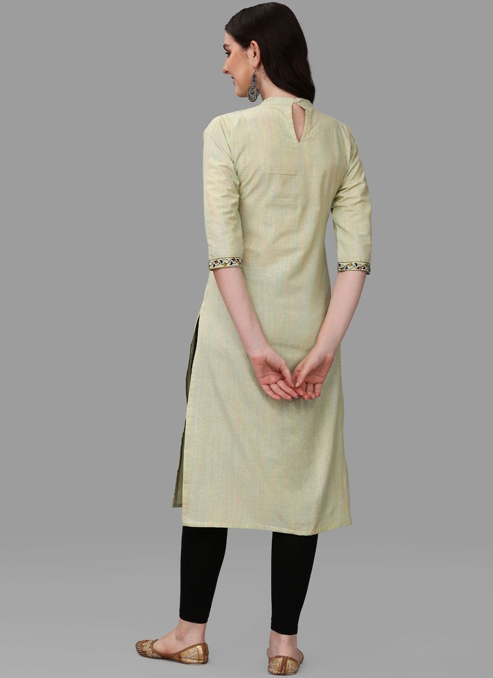 Party Wear Kurti Cotton Green Embroidered Kurtis