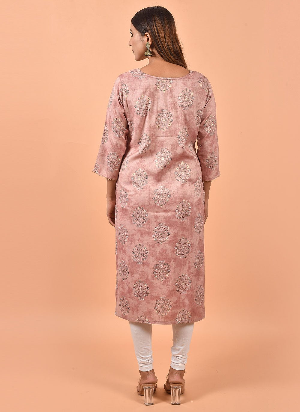 Casual Kurti Cotton Peach Embroidered Kurtis