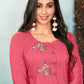 Designer Kurti Cotton Pink Embroidered Kurtis