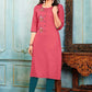 Designer Kurti Cotton Pink Embroidered Kurtis