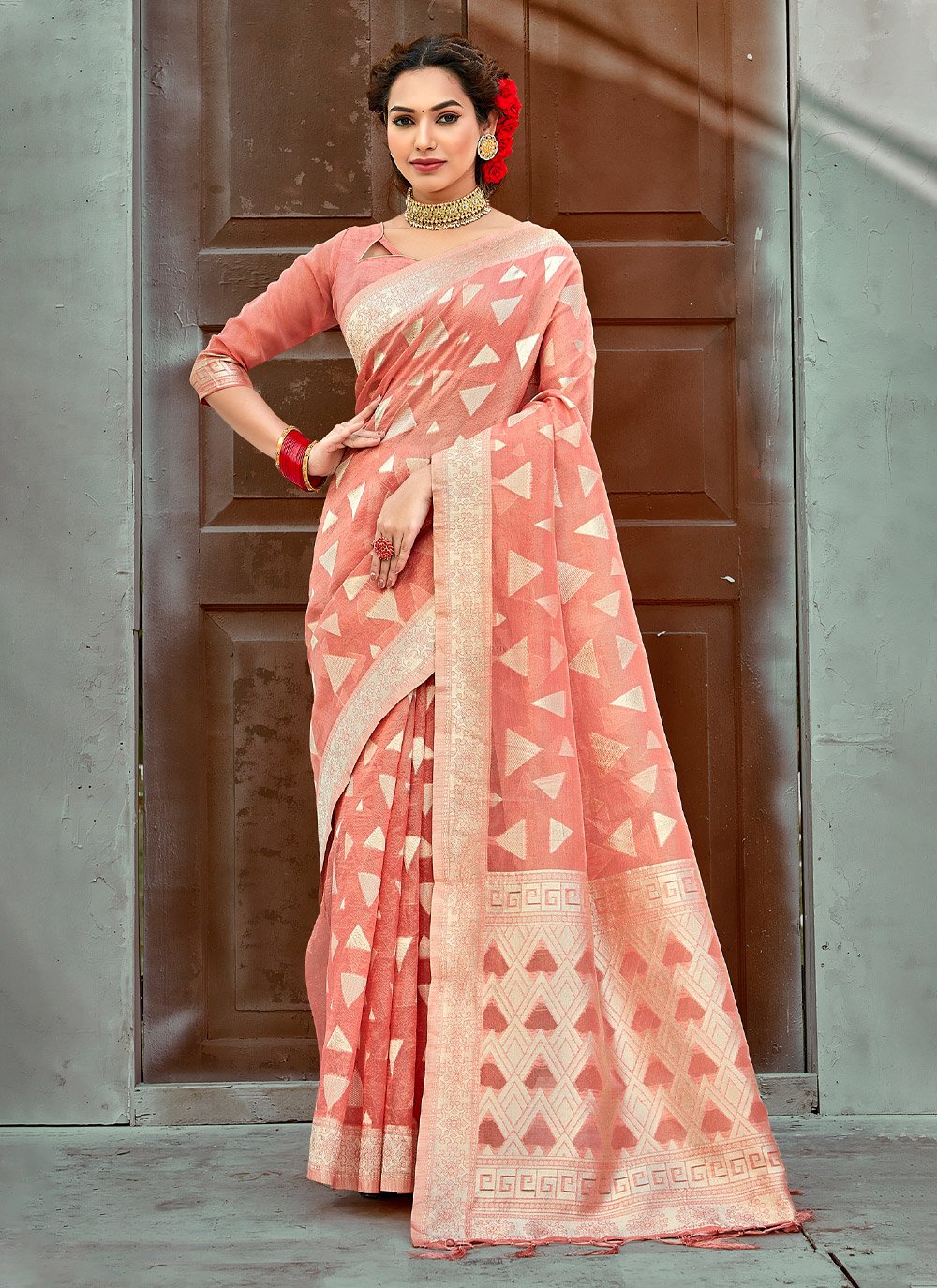 Trendy Saree Cotton Pink Embroidered Saree