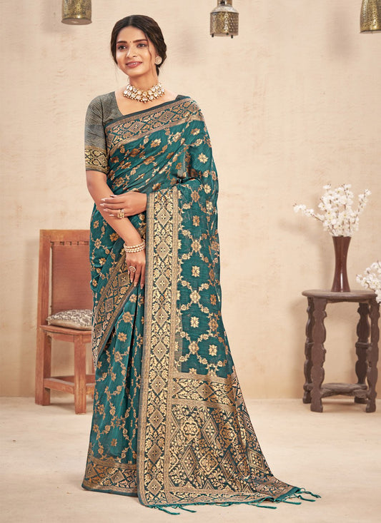 Trendy Saree Cotton Sea Green Embroidered Saree