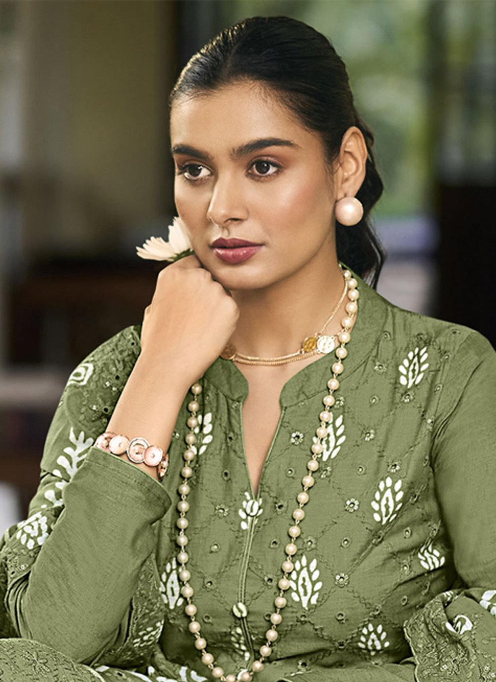 Salwar Suit Cotton Green Embroidered Salwar Kameez