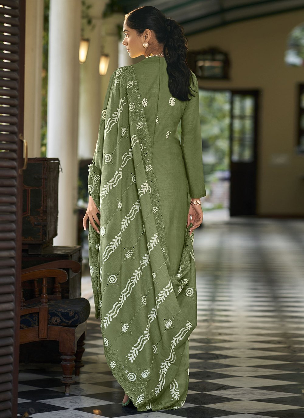 Salwar Suit Cotton Green Embroidered Salwar Kameez