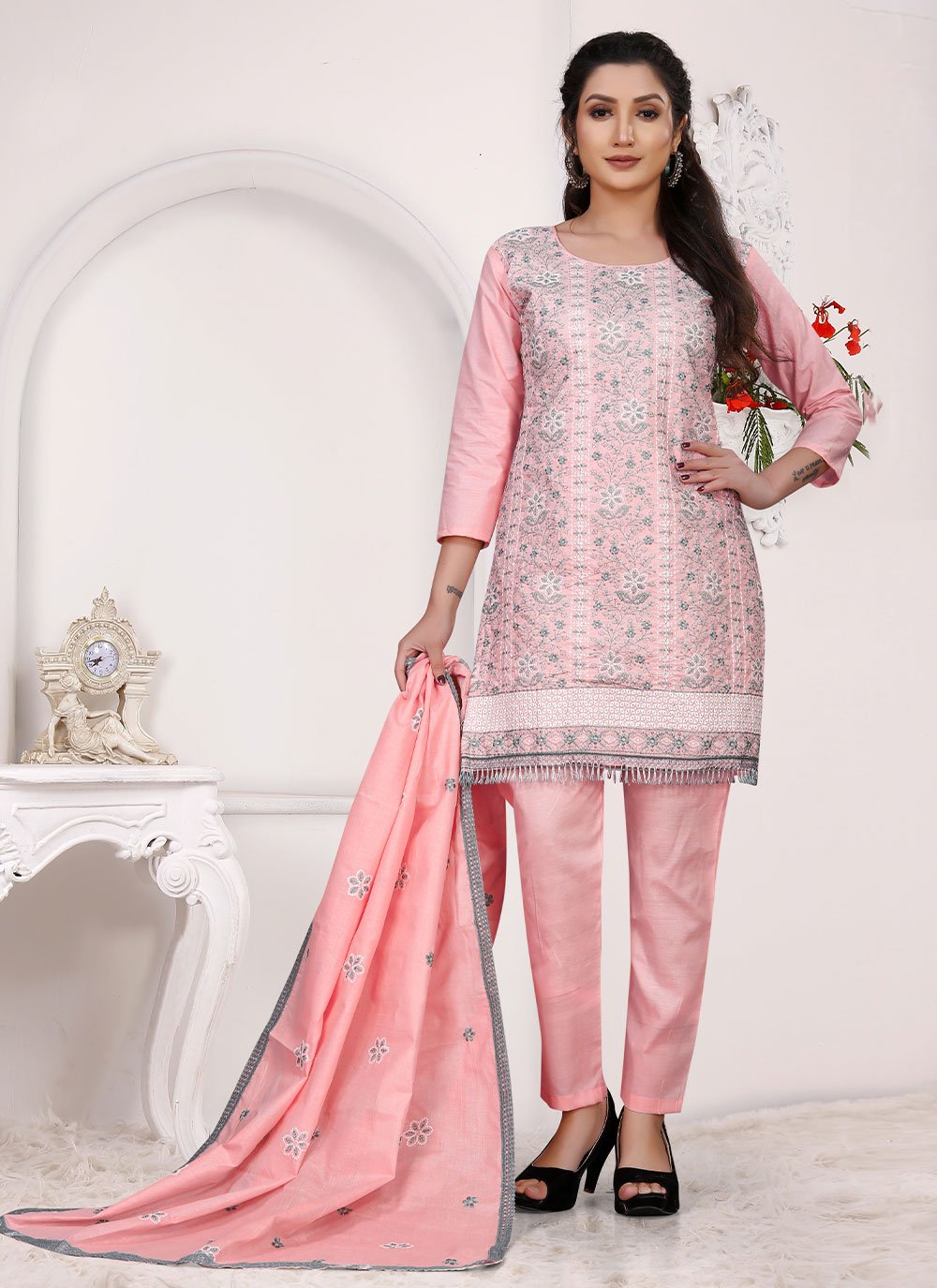 Trendy Suit Cotton Pink Embroidered Salwar Kameez