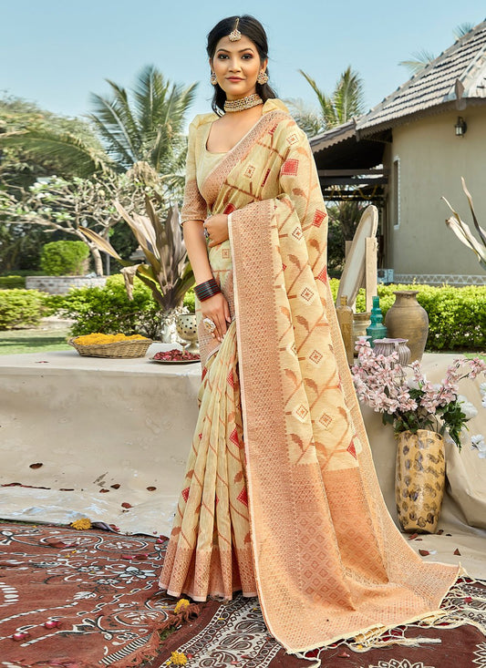 Classic Cotton Cream Embroidered Saree