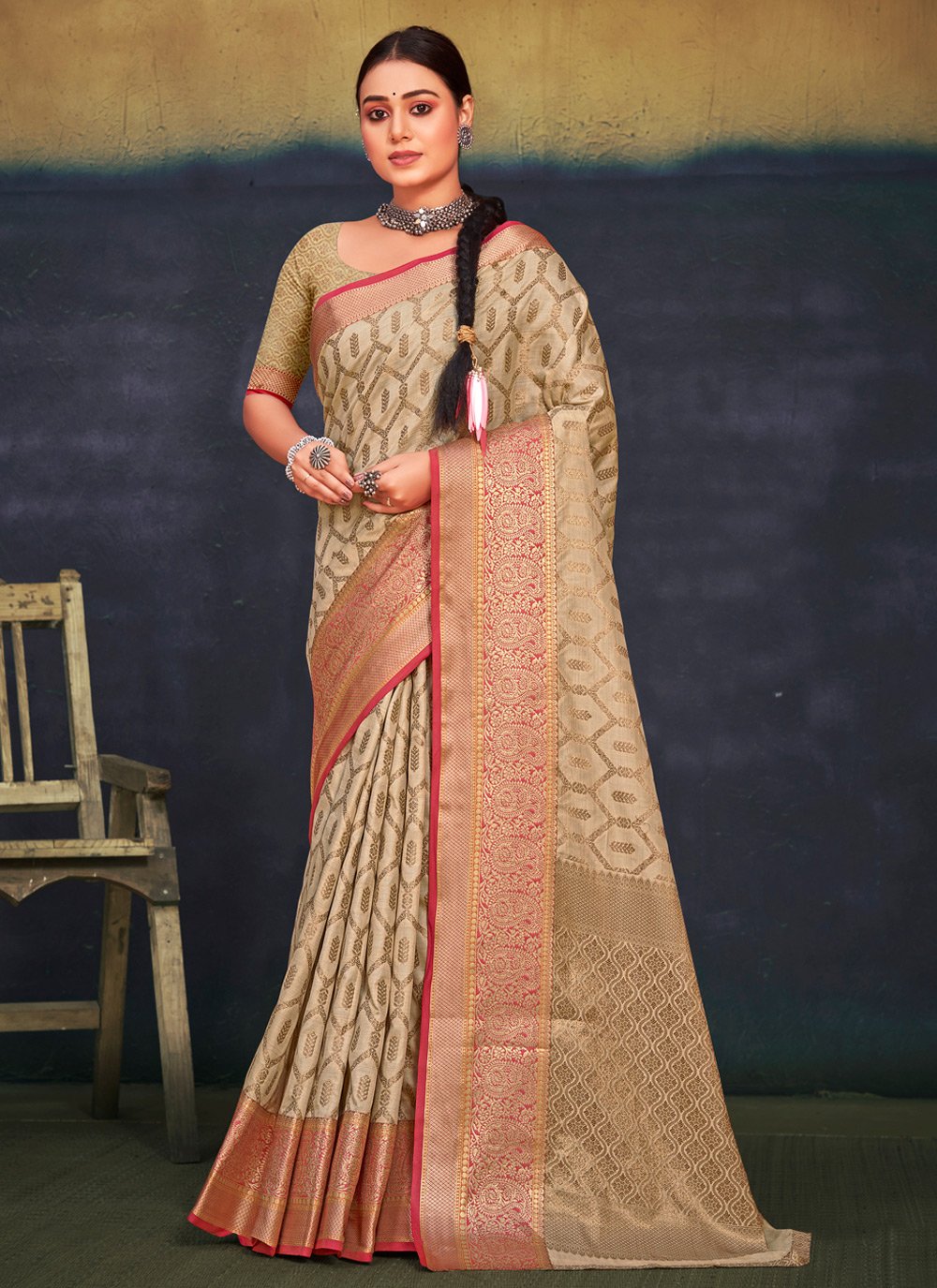 Traditional Saree Cotton Beige Weaving Saree