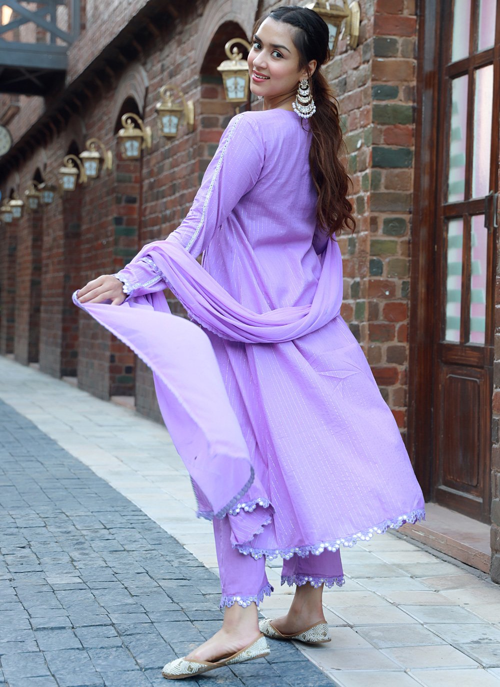 Salwar Suit Cotton Lavender Fancy Work Salwar Kameez