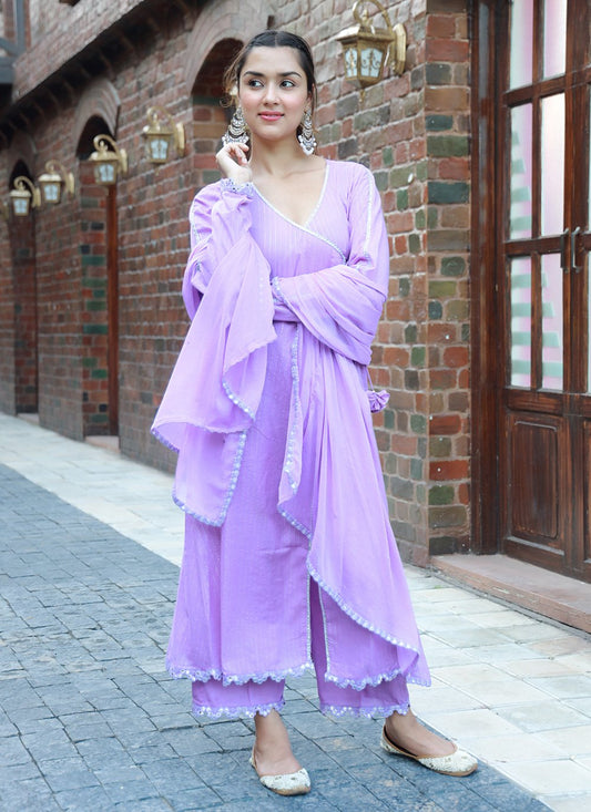 Salwar Suit Cotton Lavender Fancy Work Salwar Kameez