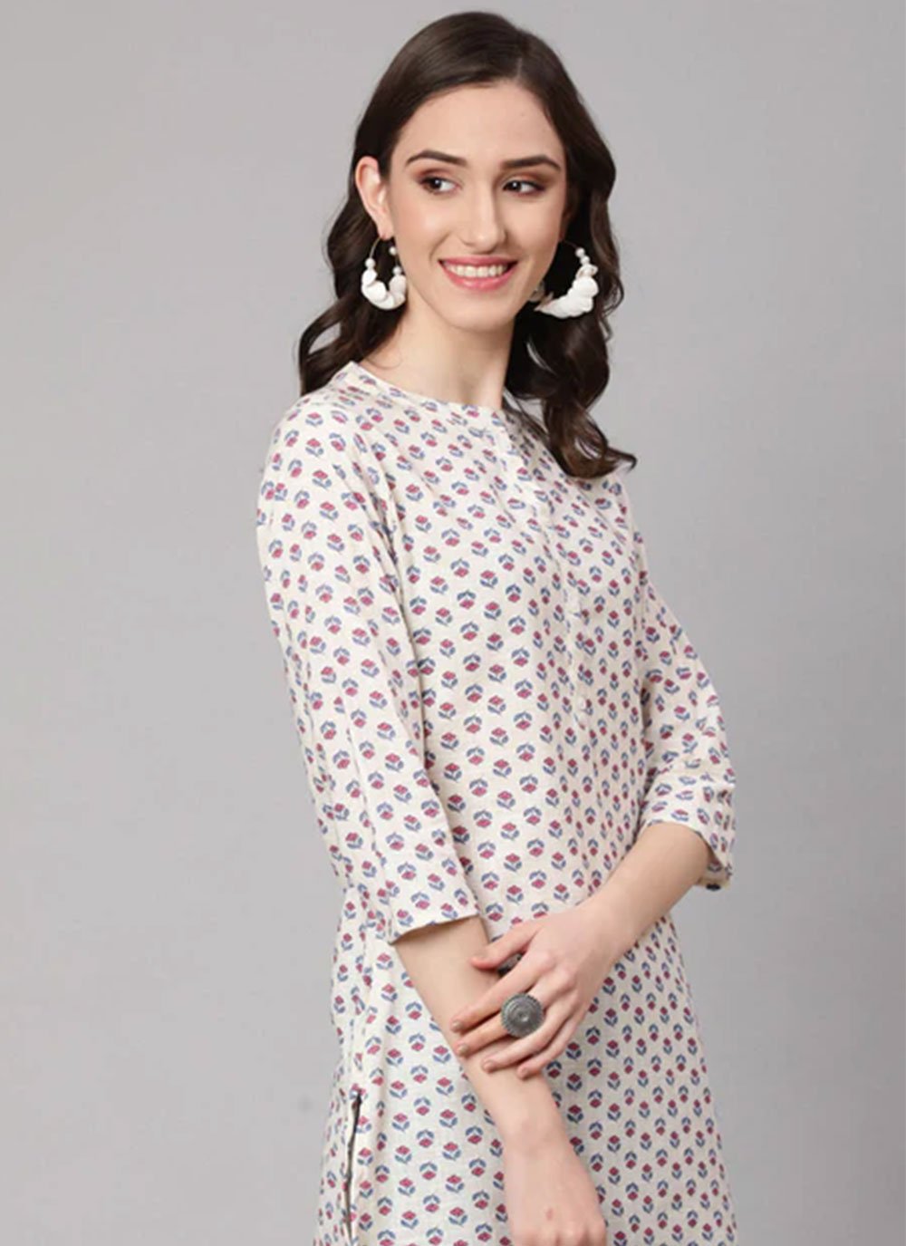 Casual Kurti Cotton Off White Print Kurtis