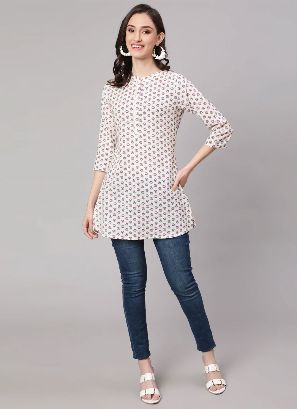 Casual Kurti Cotton Off White Print Kurtis