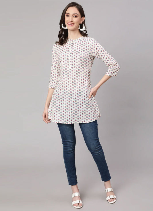 Casual Kurti Cotton Off White Print Kurtis