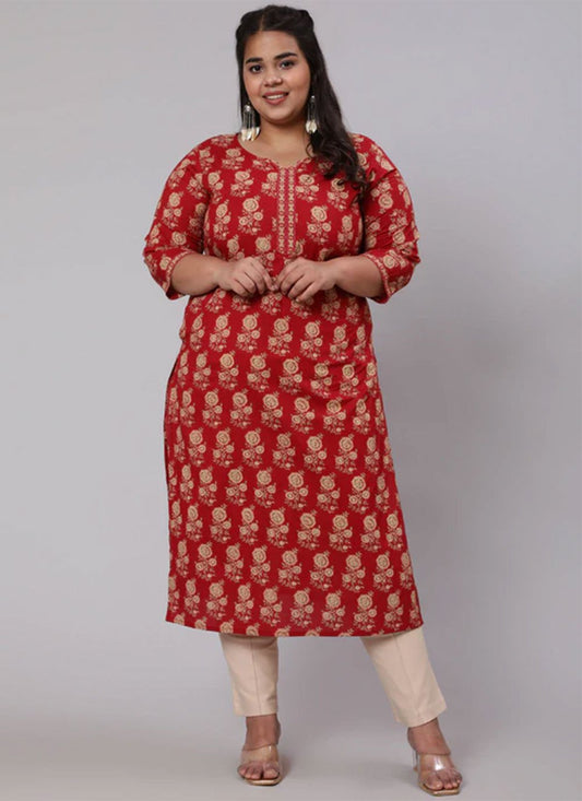 Casual Kurti Cotton Red Print Kurtis