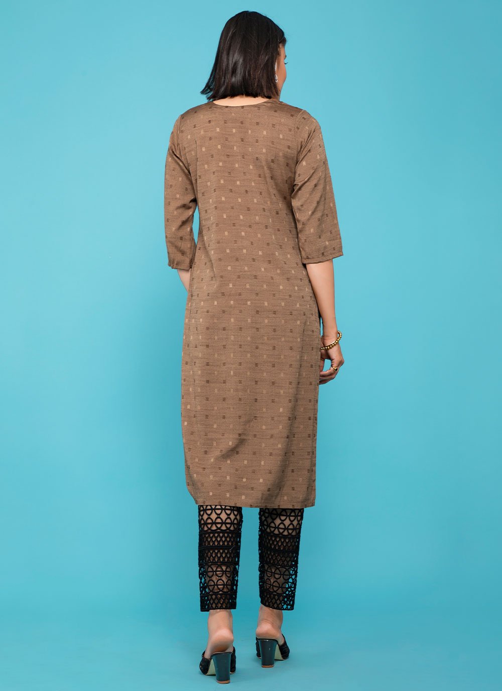 Designer Kurti Cotton Brown Print Kurtis