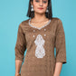 Designer Kurti Cotton Brown Print Kurtis