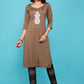 Designer Kurti Cotton Brown Print Kurtis